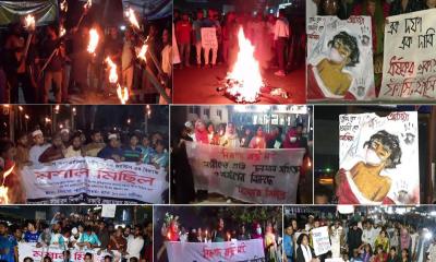 ধর্ষকদের শাস্তির দাবিতে মশাল মিছিল ও বিক্ষোভে ফের উত্তাল বরিশাল