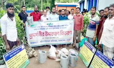 চরফ্যাশনে পারিবারিক পুষ্টি বাগান স্থাপনে কৃষকদের মাঝে উপকরণ বিতরণ