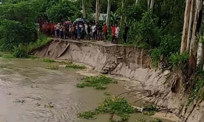 দেলদুয়ারে ধলেশ্বরীর তীব্র স্রোতে ভেঙে পড়ল বেড়িবাঁধ