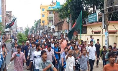 প্রধানমন্ত্রী শেখ হাসিনার পতনের খবরে নাটোরে ছাত্র জনতার বিজয়োল্লাস