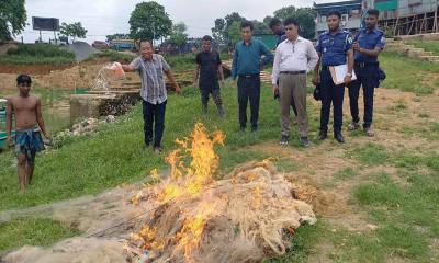 কাপ্তাই হ্রদে অভিযান চালিয়ে ১০ হাজার মিটার কারেন্ট জাল জব্দ