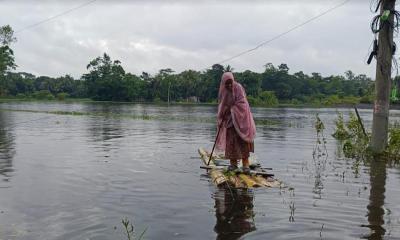 রায়পুরে পানিবন্দিদের ভরসা এখন কলা গাছের ভেলা